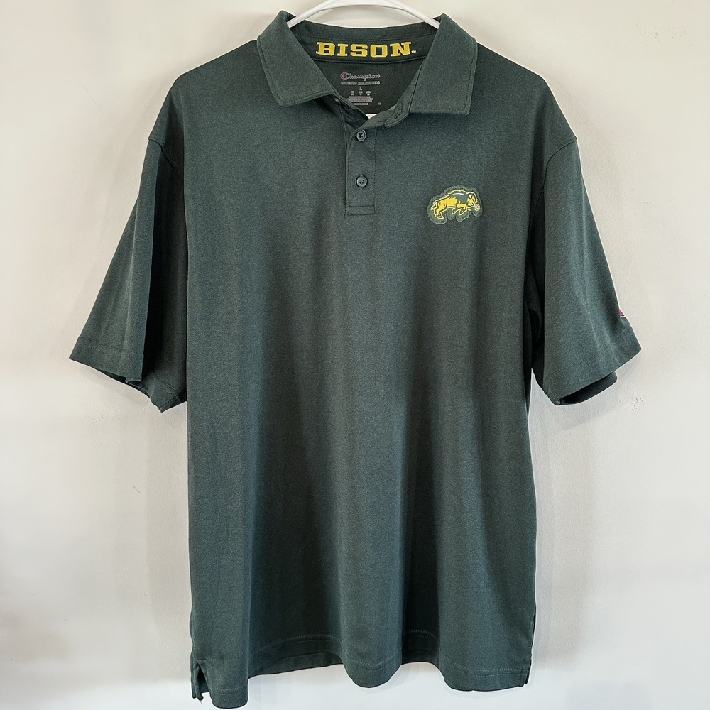 Men's NDSU Bison Green Polo Shirt Large Champion Embroidered Logo Green